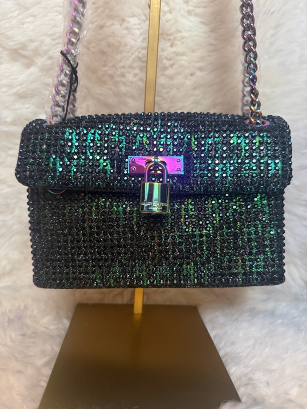 Kurt Geiger Iridescent Black Crystal Crossbody Bag Peacock - Authentic
